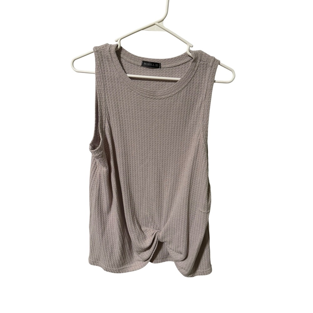 Miholl Size Large Mauve Waffle Knit Front Knot Sleeveless Tank Top